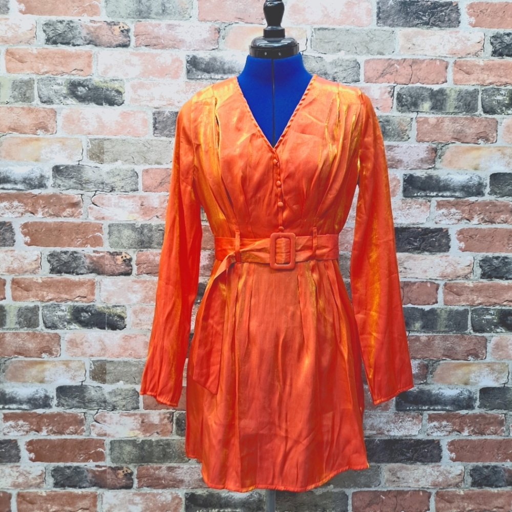 Nasty Gal Shimmer Mini Shirt Dress orange